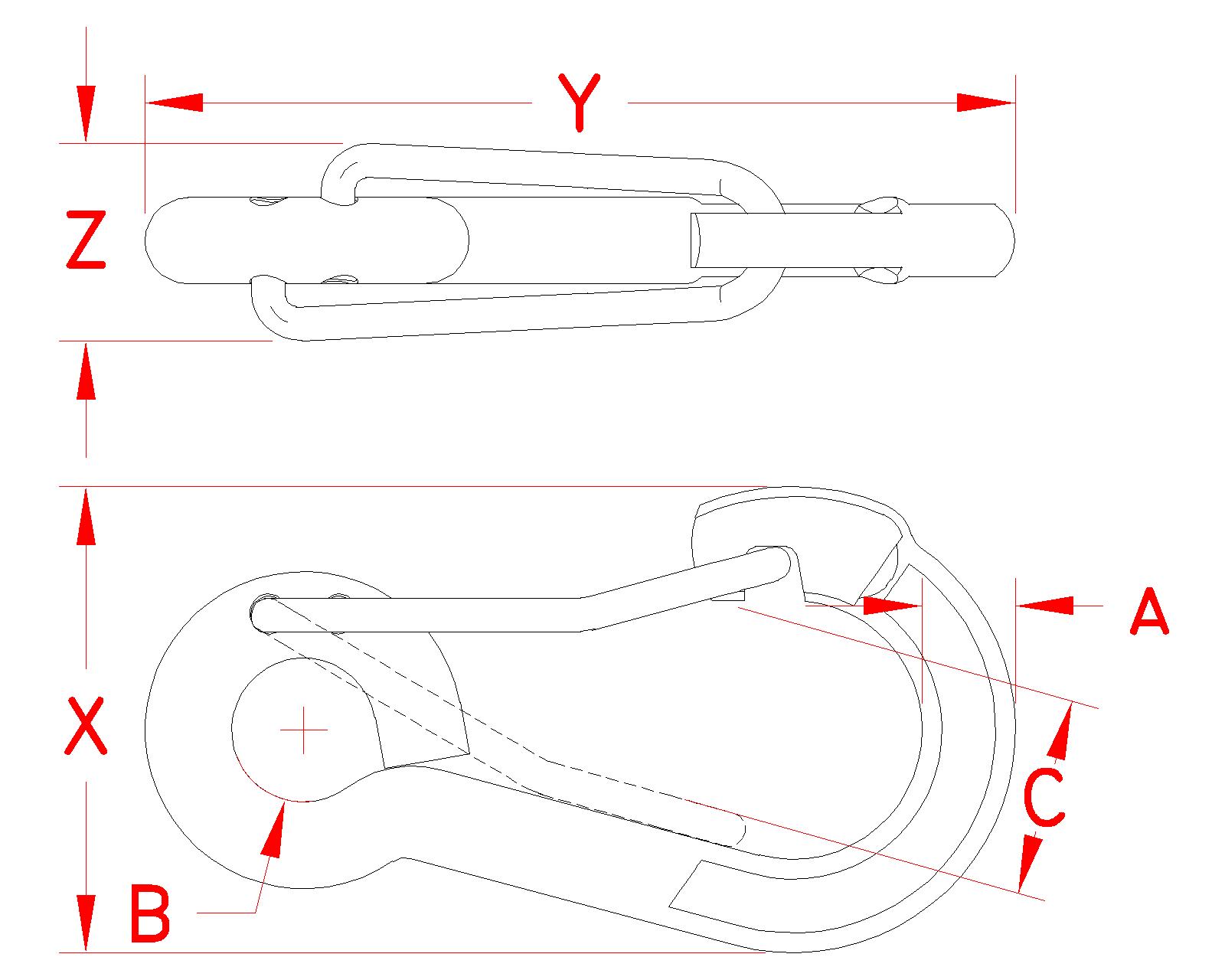 Stainless Steel Wire Lever Harness Clip, S0184-0060, S0184-0080, S0184-0100, S0184-0120, Line Drawing